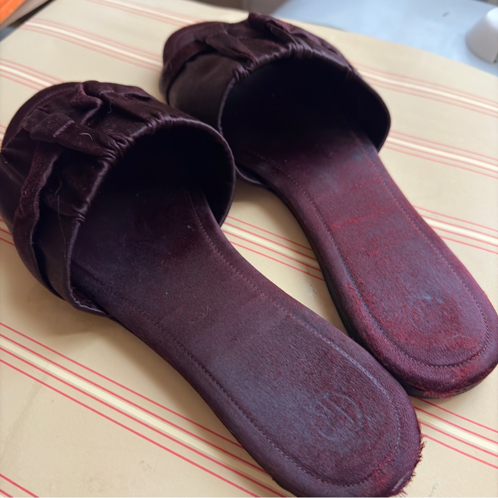 🥀 The Row Oxblood Satin "Ellen" Slide Sandals Sz EU 37.5 / US 7 🥀 - Picture 2 of 12